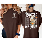 Rooted in Christ Shirt Christian Shirts for Women Jesus Oversized Tshirt Bible Verse Graphics Tees Tops Brown