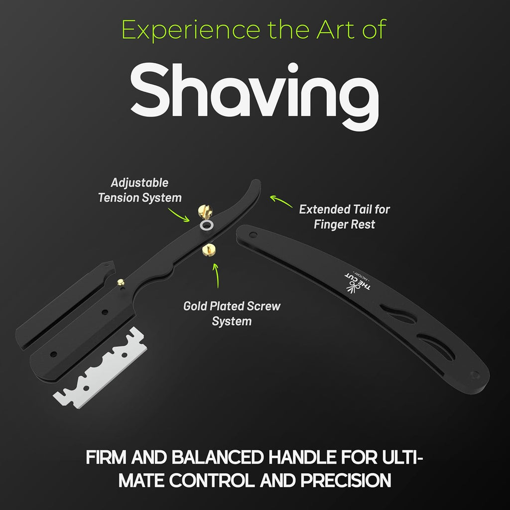 The Cut Factory® Straight Razor for Men Professional Barber Straight Edge Razor for Comfortable Smooth Shave. Gift Box Leather Pouch 20 Single Edge Blades. Our Blades Never Fall