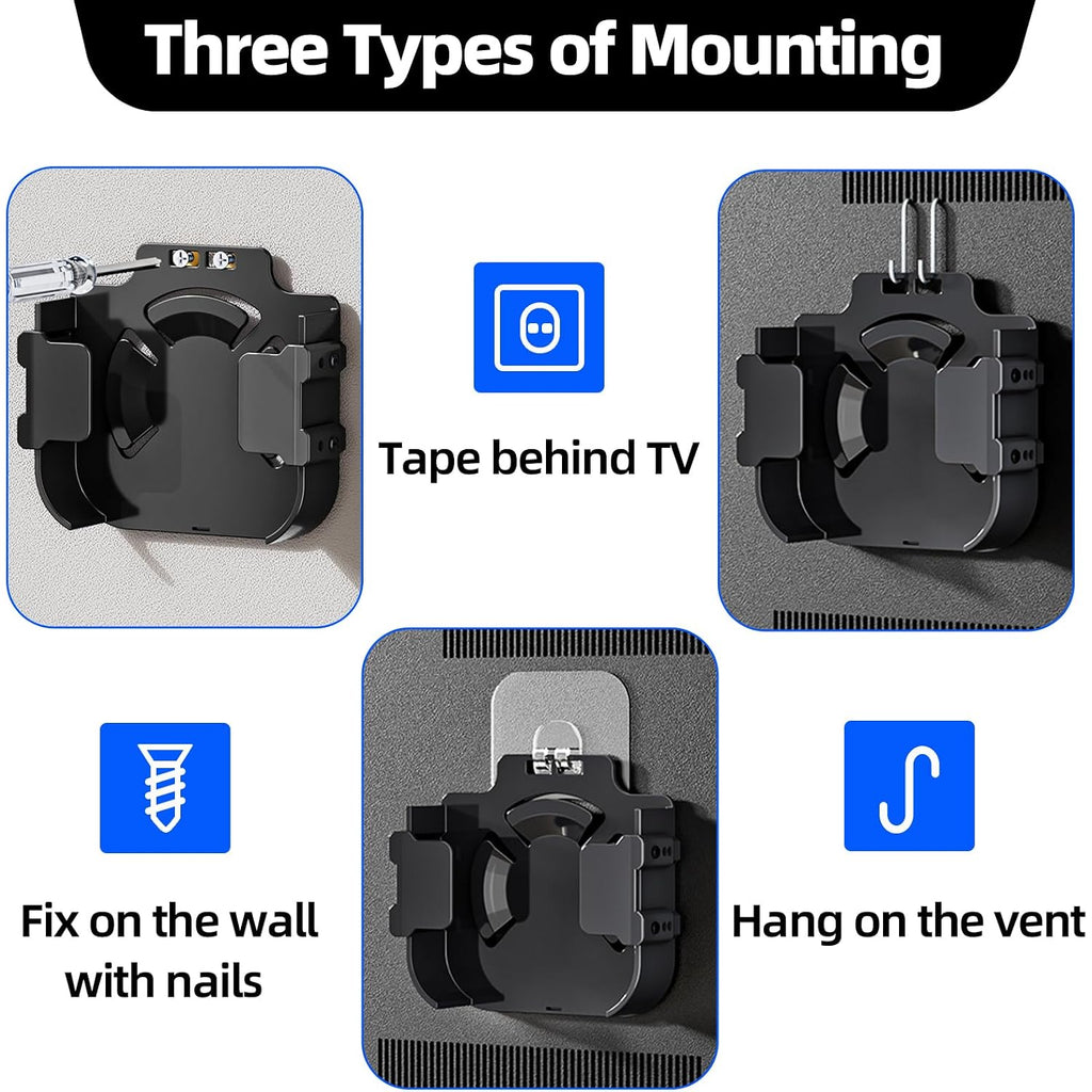 Mount For Apple Tv, Wall Mount Behind Tvs Bracket, Black Apple Tv Holder Compatible With All Apple Television Generations (Including All 4K Models), Easy Screw Mount Or Stick On Back Of Tvs