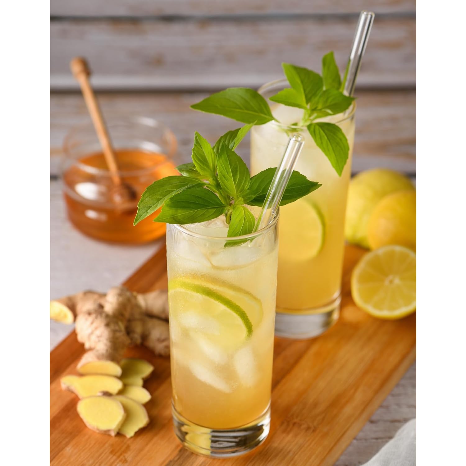 Piteno® 12Pcs Glass Straws With 4Pcs Brushes, Reusable Clear Glass Drinking Straws, 8.5''X10Mm, Set Of 6 Straight And 6 Bent With 4 Cleaning Brushes, Perfect For Smoothies, Milkshakes, Juice, Tea