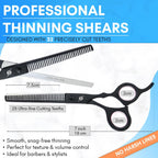 Hair Cutting Scissors Set – 7 Inch Razor-Sharp Barber Shears & Thinning Scissors, Comb & Case Ergonomic, Adjustable Tension (Matte Black Finish)