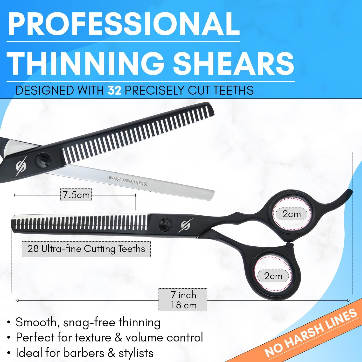 Hair Cutting Scissors Set – 7 Inch Razor-Sharp Barber Shears & Thinning Scissors, Comb & Case Ergonomic, Adjustable Tension (Matte Black Finish)