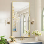 Cofeny 48X24In Gold Bathroom Mirror For Wall, Brushed Gold Rectangle Mirrors With Metal Frame, Bathroom Rectangular Mirror Modern Wall Mirror For Bedroom Living Room, Hangs Horizontal Or Vertical
