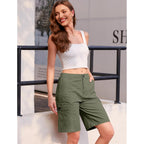 Bermuda Cargo Shorts for Women Casual Long Knee Length High Waisted Stretch Wide Leg Relaxed Fit