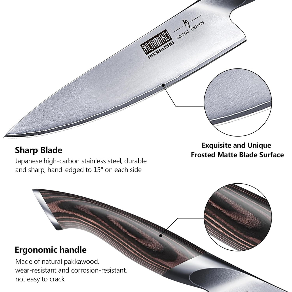 HOSHANHO 3 Pieces Knife Set, Professional Japanese High Carbon Stainless Steel Kitchen Knife Set, Ultra Sharp Chef Knives Sets with Ergonomic Pakkawood Handle