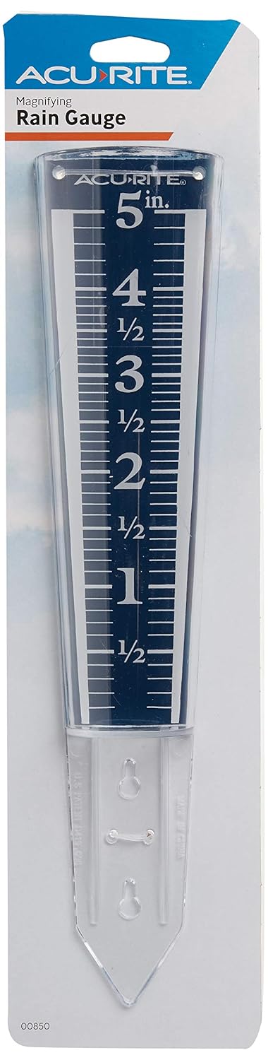 Acurite 5" Capacity Easy-To-Read Magnifying Rain Gauge, Acrylic (00850A3)