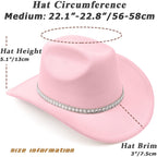 DRESHOW Western Cowboy Hat for Women and Men Wide Brim Glitter Cowboy Cowgirl Hat with Rhinestone Felt Fedora Hats 1 Pack Style 10: Light Pink