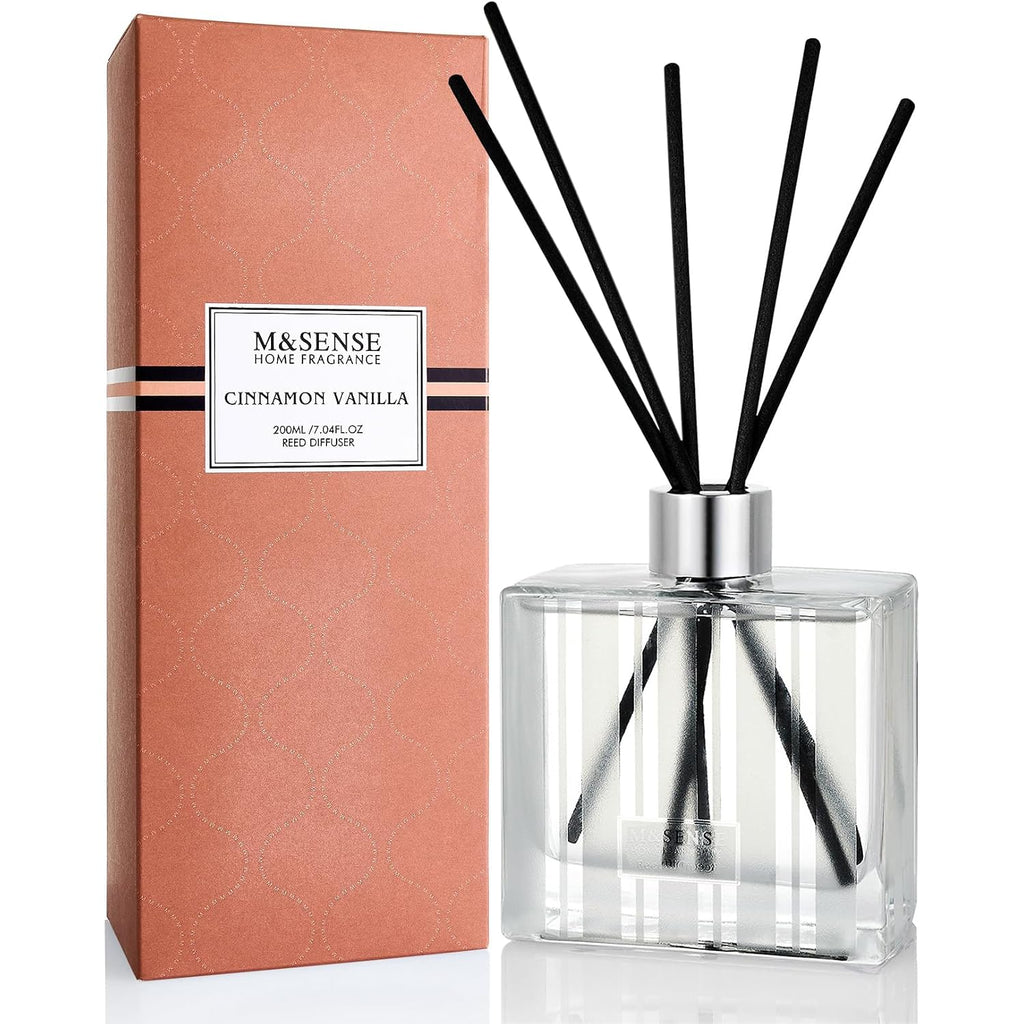 M&Sense Cinnamon Vanilla Reed Diffuser Set - 7.04Oz Scent Diffusers For Home, Natural Essential Oil Diffuser With Sticks, Housewarming Diffuser Gift For Bathroom Bedroom & Office