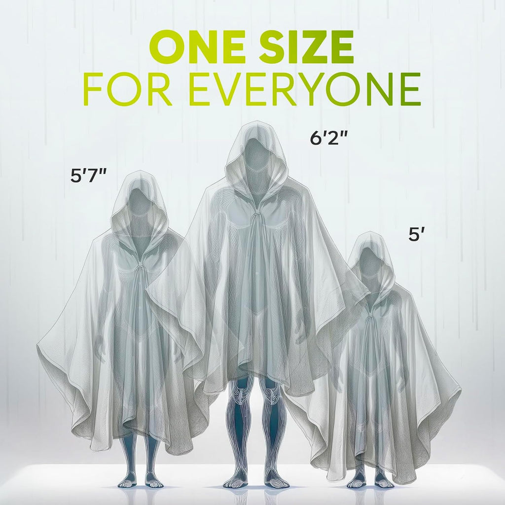 Zeno Disposable Rain Ponchos For Adults - Clear With Hood, Compact Emergency Ponchos For Hiking, Camping, Travel