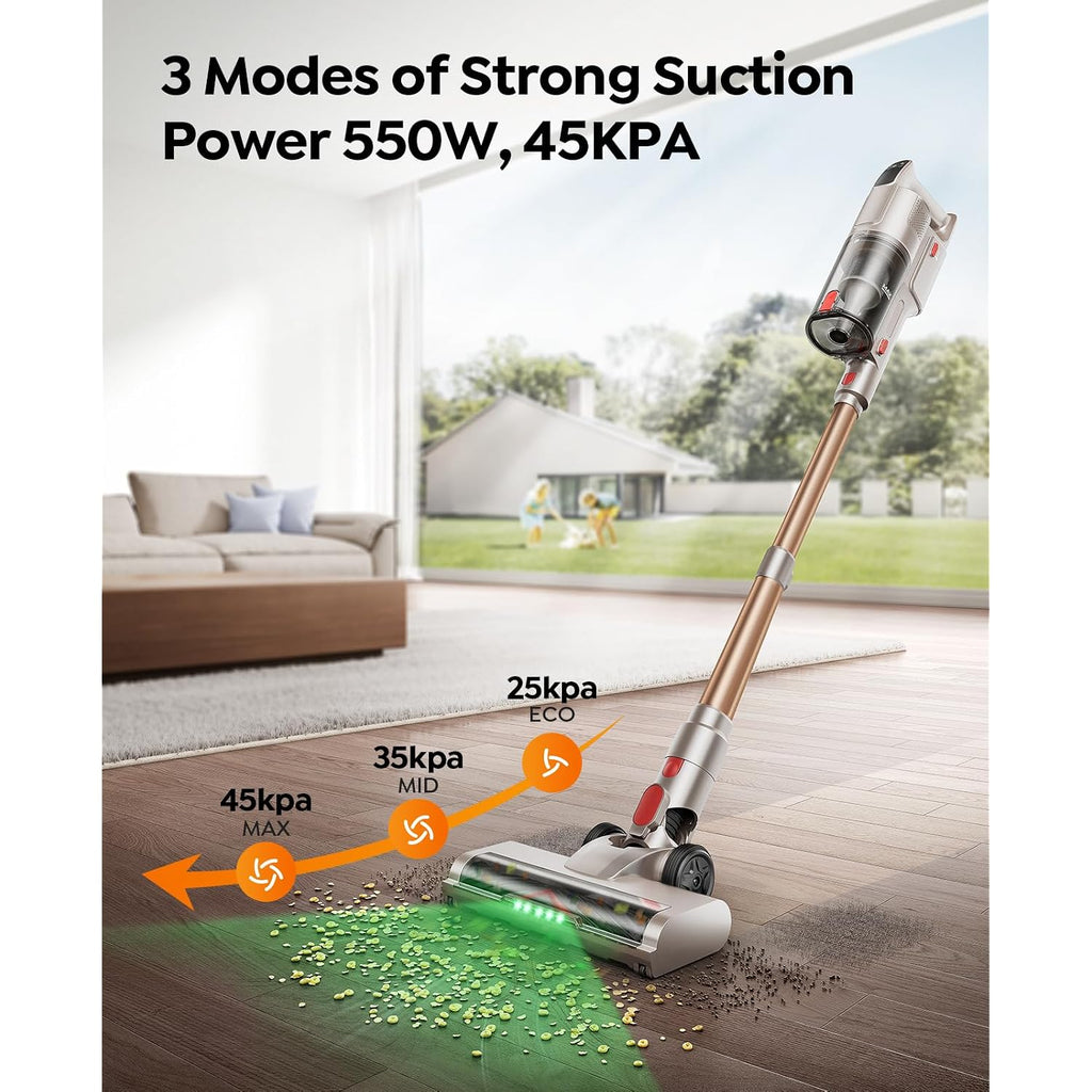 Cordless Vacuum Cleaner 550W 45Kpa, 50Mins Stick Vacuum Cordless Rechargeable With 90° Folding Tube, Adjustable Height, Anti-Tangle Brush, Wall-Mount, Handheld Vacuum Cleaner For Home/Pet Hair/Floors