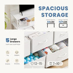 Dumos Tv Stand, Dresser With 5 Fabric Storage Drawers, Media Console Featuring Open Shelf For Tv, Compact Entertainment Unit For Bedroom, Living Space, Or Dorm Organization, White