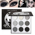Black Smoky Eye Shadow Palette, De’Lanci Panda 9 Colors True Black Dark Grey Smokey Goth Makeup Pallet, 9 Soft Matte Shimmer High Pigmented Basic Black White Gray Shade For Halloween