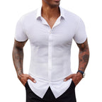 Stretch Dress Shirts For Men Short Sleeve Slim Fit Casual Button Down Shirts Muscle Fit Men'S Dress Shirts