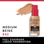 Covergirl Outlast Extreme Wear 3-in-1 Full Coverage Liquid Foundation, SPF 18 Sunscreen, Medium Beige, 1 Fl. Oz.