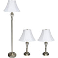 Elegant Designs Lc1001-Abs Antique Brass Three Pack Lamp Set (2 Table Lamps, 1 Floor Lamp) With Fabric White Bell Shaped Shades