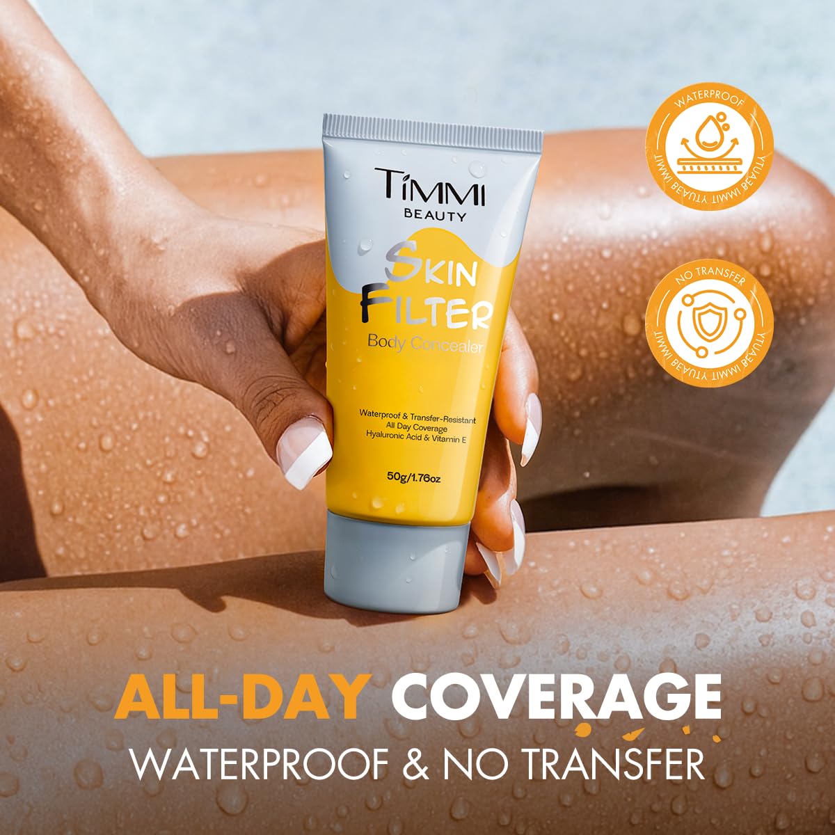 Skin Filter Body Concealer, Waterproof & Transfer-Resistant Leg & Body Makeup, All Day Coverage, With Hyaluronic Acid, Flawless Makeup For Scars, Spots, Veins & Tattoos (02 Natural)