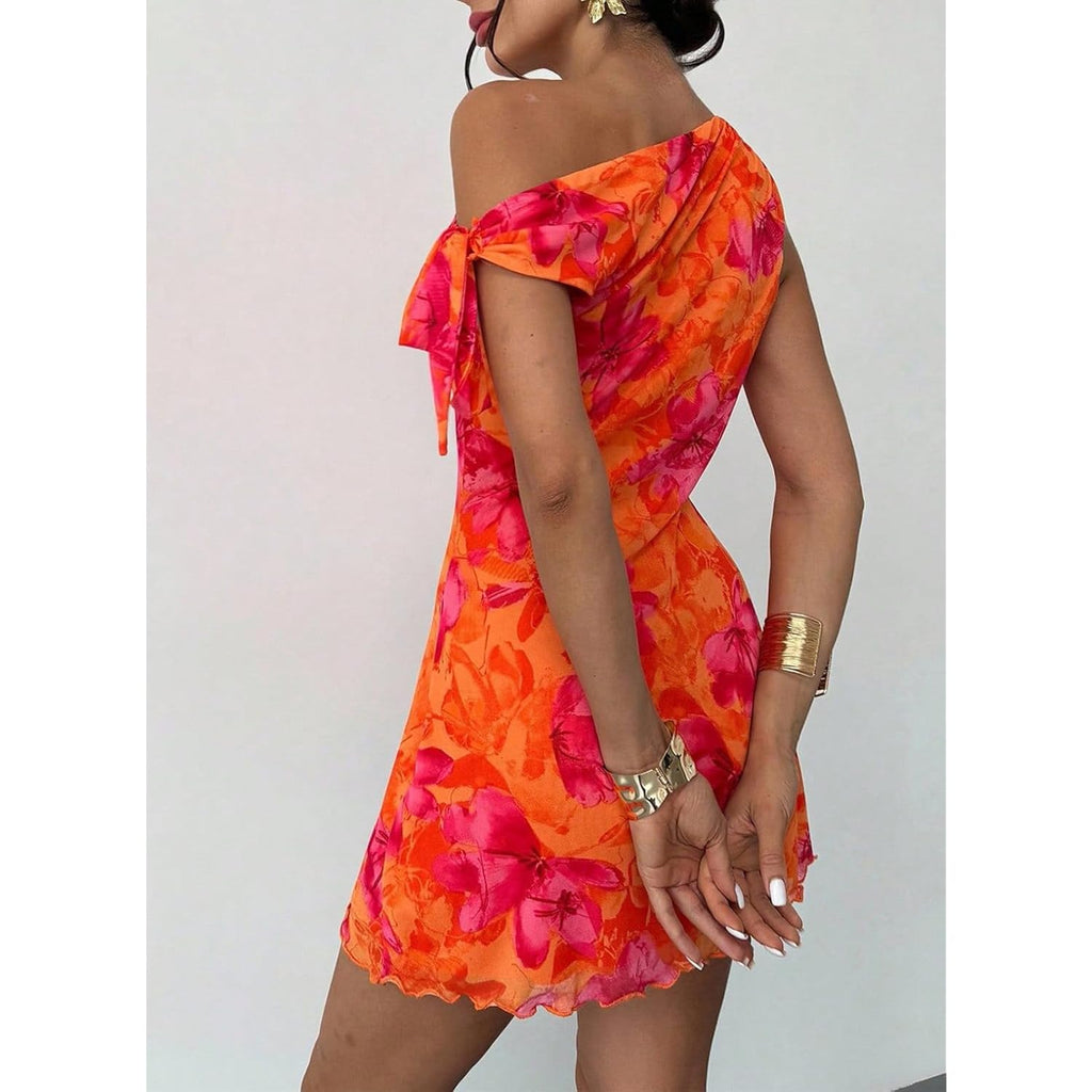 Acelitt Womens Summer Floral Off Shoulder Dress,S-Xxl