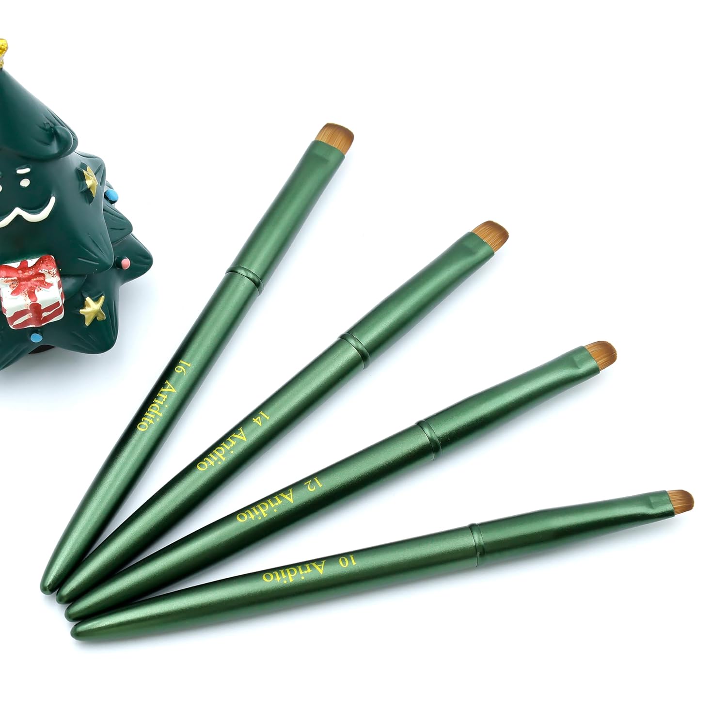 4pcs Matte Green Metal French Nail Brush | Professional French Tip Brush | Nail Clean Up Brush (#10,#12,#14,#16) (Matte Green)