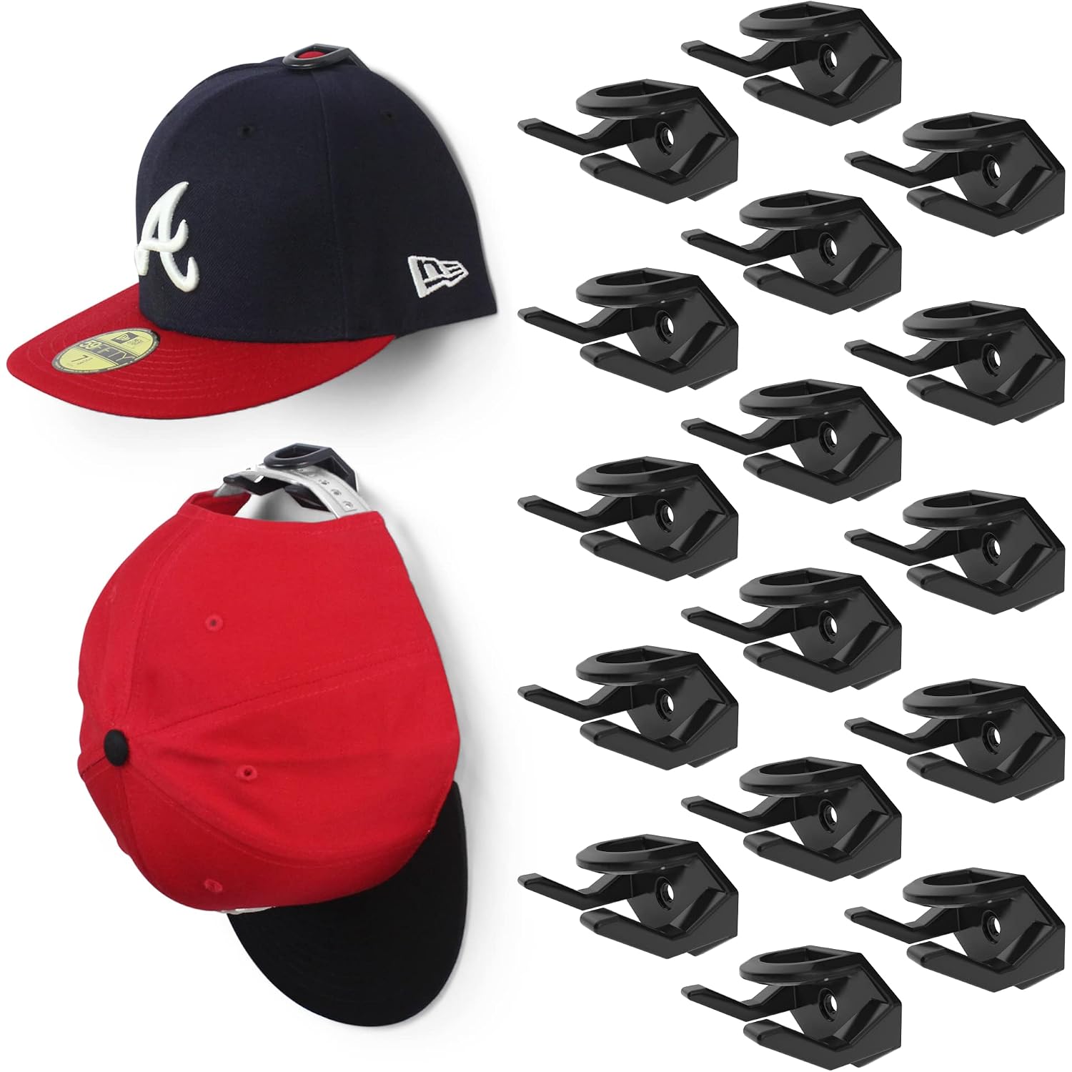 Adhesive Hat Hooks For Wall (16-Pack) - Hat Rack For Baseball Caps, Minimalist Hat Display, Strong Hold Hat Hangers For Wall - Usa Patented, Black