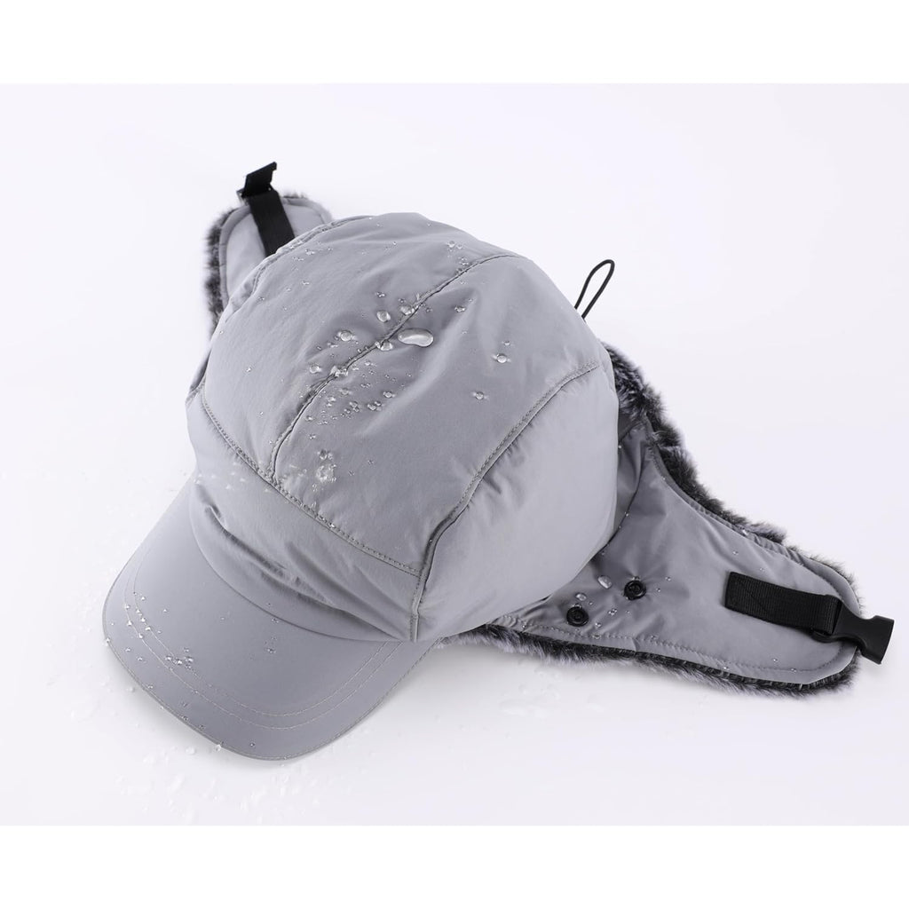 Home Prefer Waterproof Mens Faux Fur Trooper Trapper Hat Hunting Warm Winter Hat with Ear Flaps Visor Face Mask