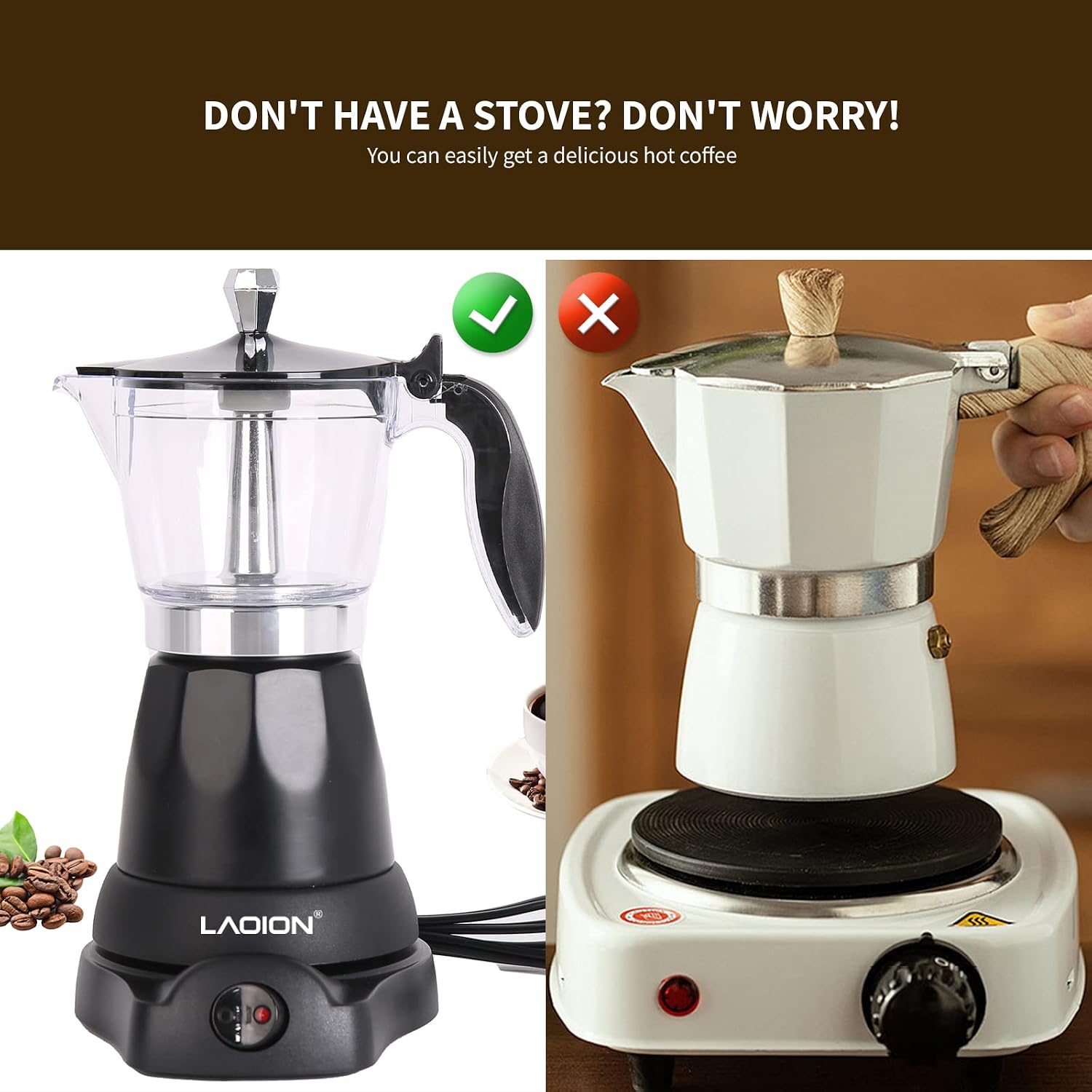 Cuban Coffee Maker, 6 Or 3Cup Electric Espresso Coffee Maker, Portable Cafeteras Electricas Modernas, Electric Moka Pot With Detachable Base & Overheat Protection, Coffee Gift For Home Travel