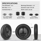 Ticonn 4.80/4.00-8 Tire, 14.5" Flat Free Wheelbarrow Tire And Wheel, Solid Replacement Tires With 3" Centered Hub, 5/8" 3/4" Bearings, Universal Fit 4.80/4.00-8, 3.50/3.00-8, 4.00-6 (Black)