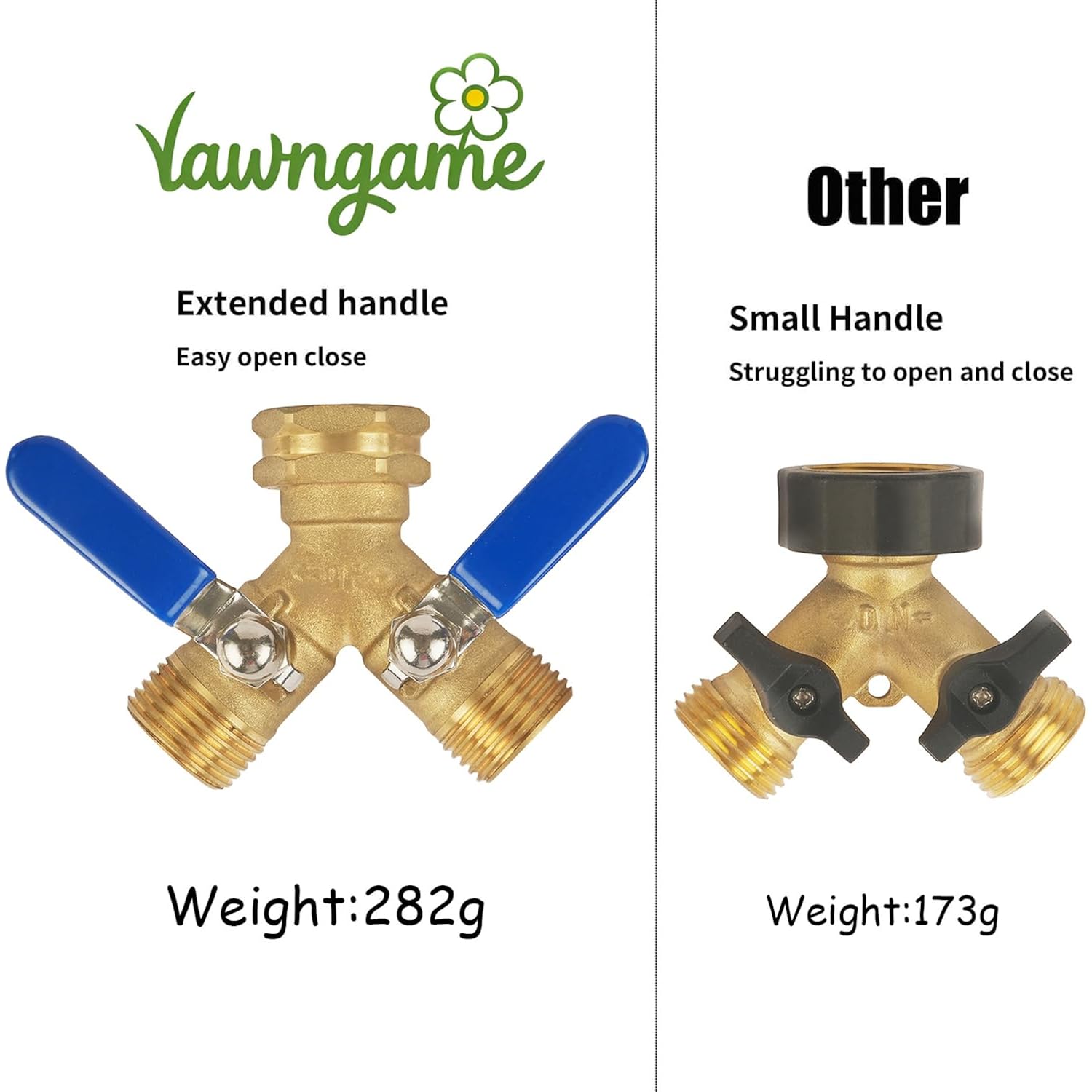 Hose Splitter 2 Way Heavy Duty, Full Flow Garden Hose Splitter | Large Easy-Turn Handle, 3/4 Inch Ght Brass Water Hose Splitter For Outdoor Faucet, Y Valve Hose Bib Splitter