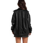 Sampeel Leather Jacket Women Faux Oversized Motorcycle Bomber Coats 2025 Fall Fashion Outfits Winter Clothes