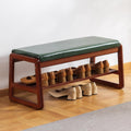 Latifolia Solid Wood Bench, Entryway Shoe Bench With Cushion, 2 Tier Shoe Storage Organizer For Hallway, Living Room(Green,31.50''L)