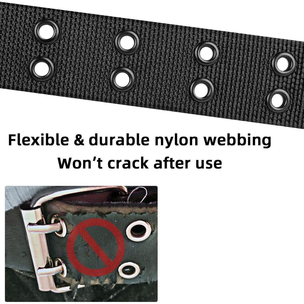 Double Prong Belt Plus Size 39 To 71'' Black Grommet Nylon Belts For Men Women Unisex