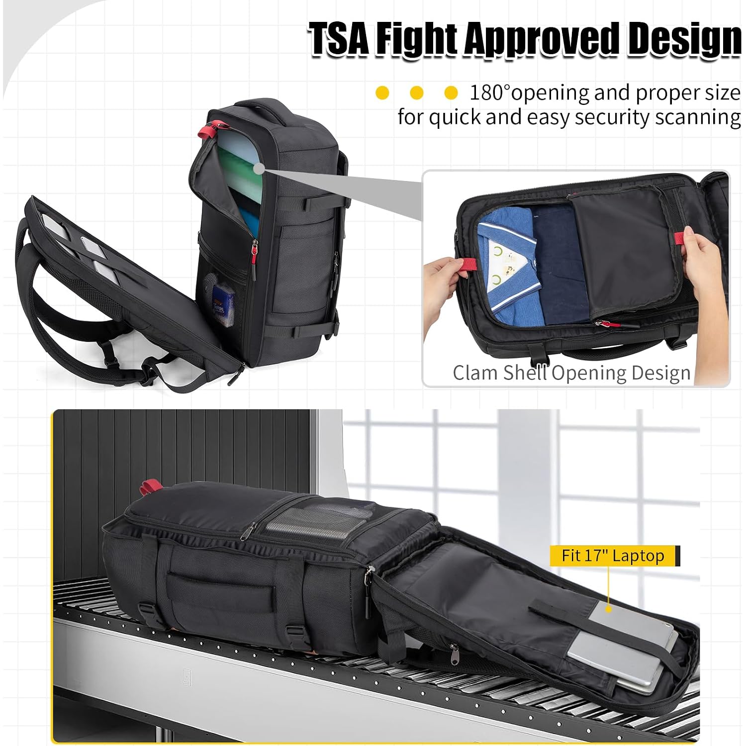 42L Carry On Travel Backpack With 4 Packing Cubes, Tsa Friendly | Flight Approved, Fits 17.3 Inch Laptop, Suitcase-Style Opening, Water-Resistant, Weekender Business Bag, Comfortable