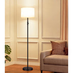 【Upgraded】 Dimmable Floor Lamp For Living Room,1000 Lumens Bulb Included, Modern Floor Lamps Simple Design With Linen Shade, Tall Standing Lamp For Bedroom Office Dining Room, Black Pole Lamp