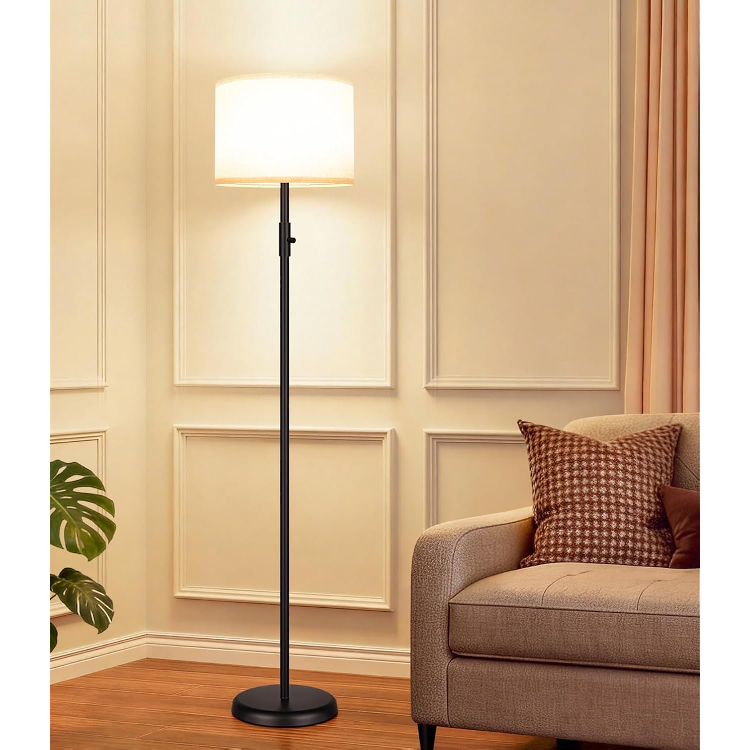 【Upgraded】 Dimmable Floor Lamp For Living Room,1000 Lumens Bulb Included, Modern Floor Lamps Simple Design With Linen Shade, Tall Standing Lamp For Bedroom Office Dining Room, Black Pole Lamp