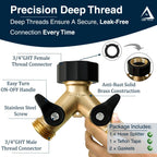 Dbr Tech® Heavy Duty 2 Way Hose Splitter (Premium Brass For Superior Durability), Wye Garden Hoses Connector For Water Spigot Faucet Bib Tap, Double Shut Off Valve, Y Adapter, Rust-Resistant Finish