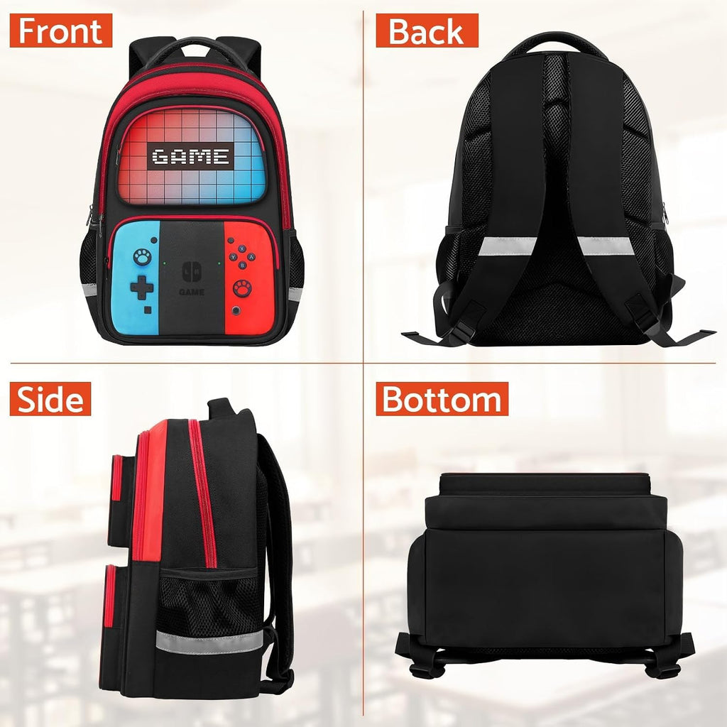 School Backpack For Boys - 3Pcs Gamer Boys Backpack With Lunch Box And Pencil Case For Kids Children Teens Elementary Middle School - Hfhtdc Video Game Bookbag 17″ Large Capacity