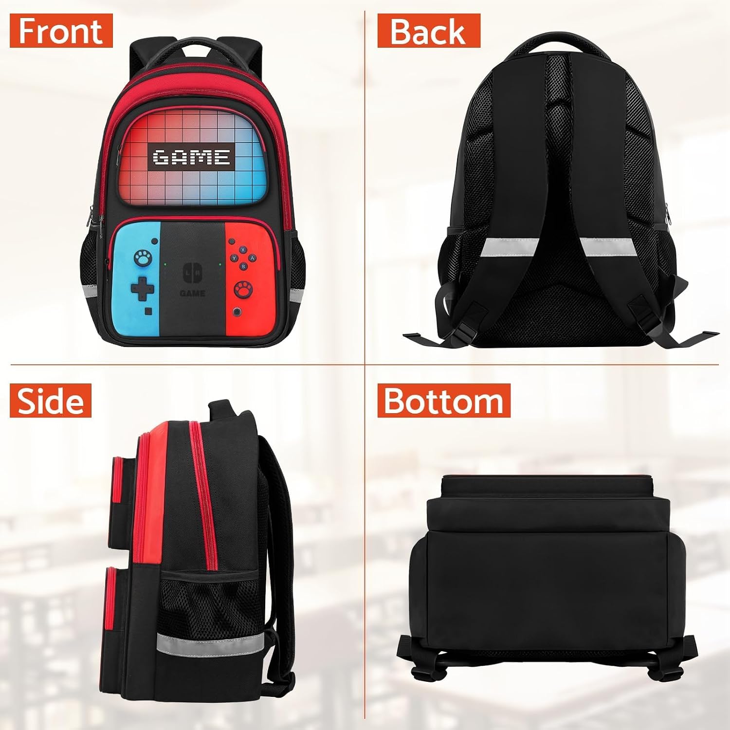 School Backpack For Boys - 3Pcs Gamer Boys Backpack With Lunch Box And Pencil Case For Kids Children Teens Elementary Middle School - Hfhtdc Video Game Bookbag 17″ Large Capacity