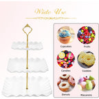 DAFURIET Dessert Cupcake Stand, 3 Tier Cup Cake Holder Tower for Tea Party/Birthday/Wedding, Plastic Tiered Serving Tray with Metal Rod, White