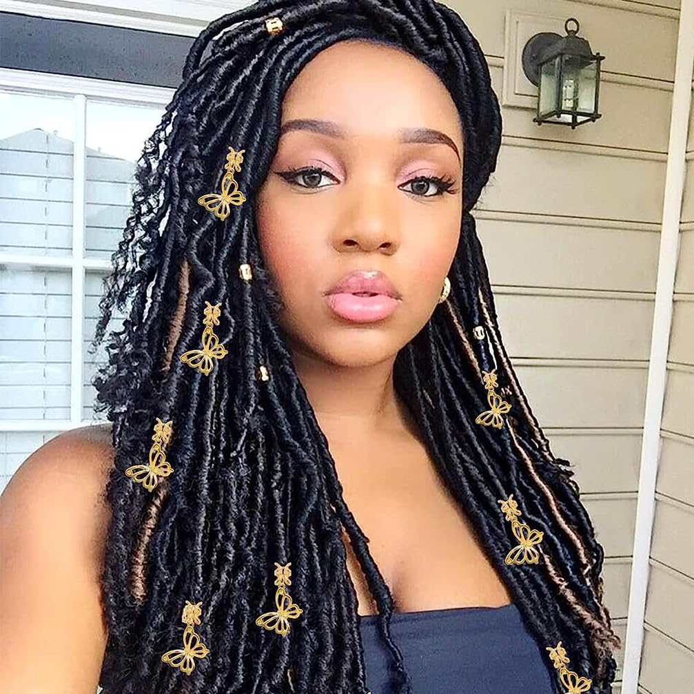 20 Pcs Butterfly Hair Braids Dreadlock Clips, Hollow Metals Cuffs Clip Hair Accessories Styling Fashion Toos for Women Men (Gold)