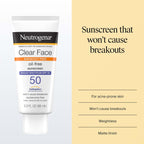 Neutrogena Clear Face Sunscreen Lotion Spf 50 For Acne-Prone Skin Broad Spectrum Uva Uvb Protection Oil-Free No-Fragrance No-Oxybenzone Water-Resistant Daily Face Moisturizer, 3 Fl Oz