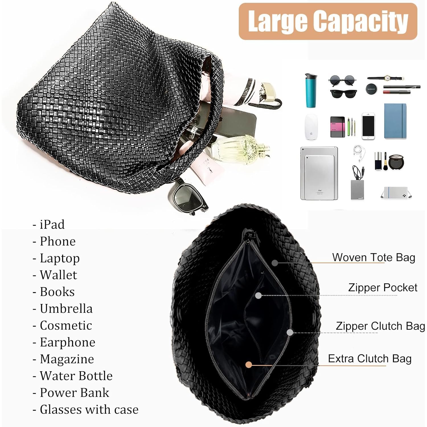 Geelyda Woven Tote Bag for Women with Purse, Fashion Shoulder Hobo Underarm Bags, Large Woven Handmade Work Commuter Day Bags