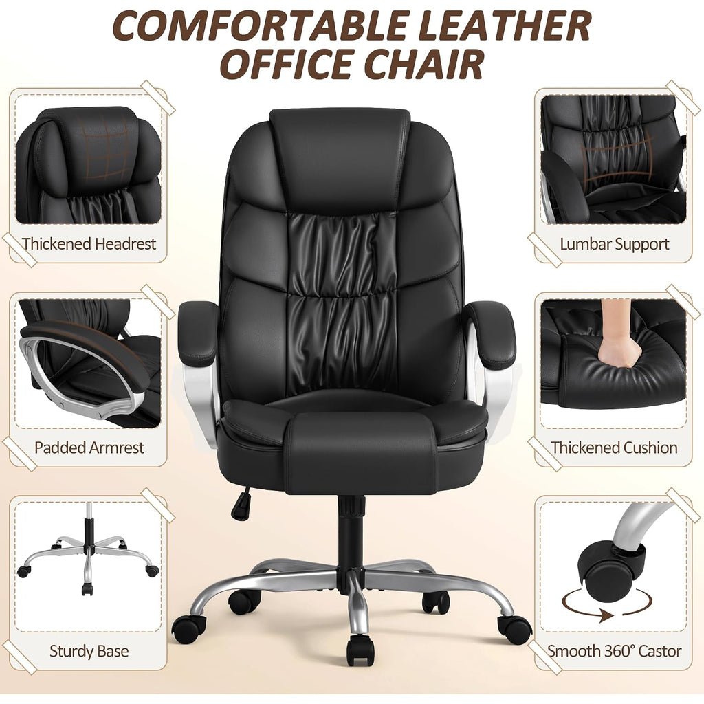 Homall Office Chair High Back Computer Desk Chair, Pu Leather Adjustable Height Modern Executive Swivel Task Chair With Padded Armrests And Lumbar Support (Black)