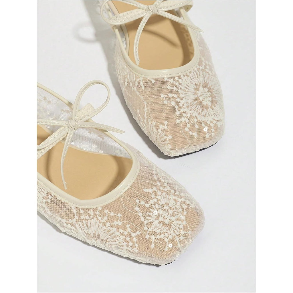 Beaudrm Women'S Polka Dots Mesh Ballet Flats Bowknot Pointed Toe Ballerina Flats Closed Toe Comfortable Casual Work Shoes