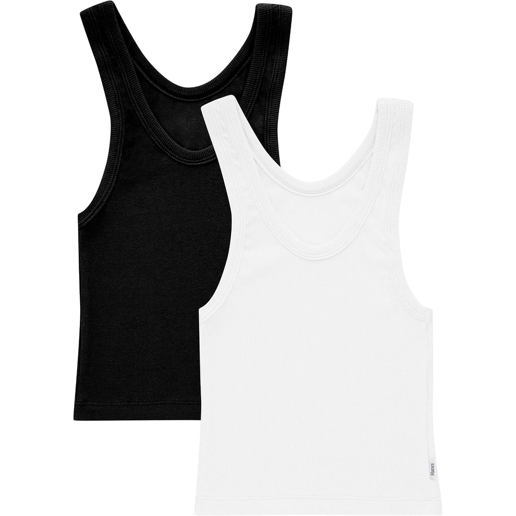 Hanes Women's Originals Rib Crop Tank Top 2-Pack, Comfywear Stretch Cotton Cropped Top