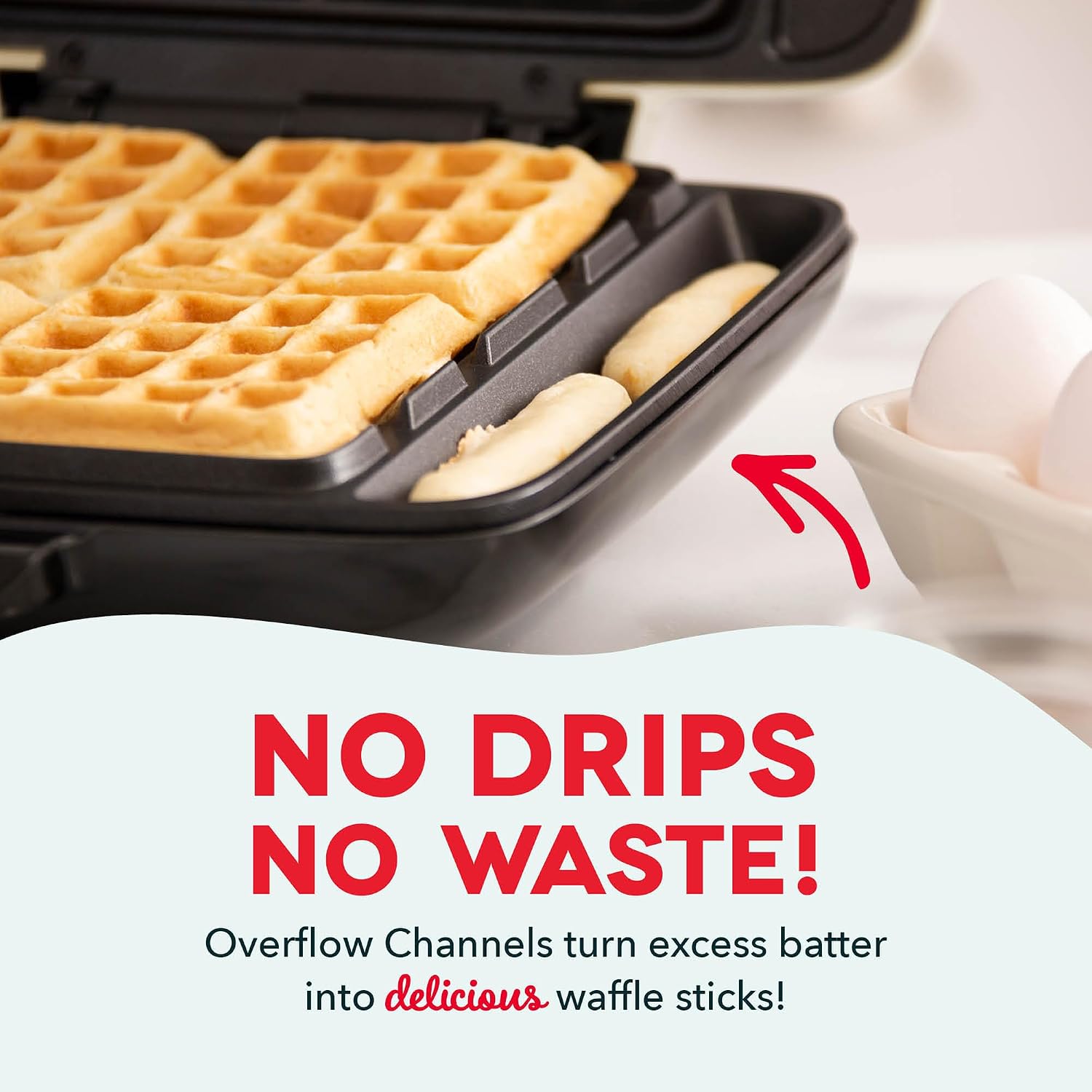 Dash No-Drip Waffle Maker - Makes Four Waffles At Once For Hassle-Free Breakfasts - Dual Nonstick Heating Plates & Quick Heat-Up System - Easy-Release Surface - Silver