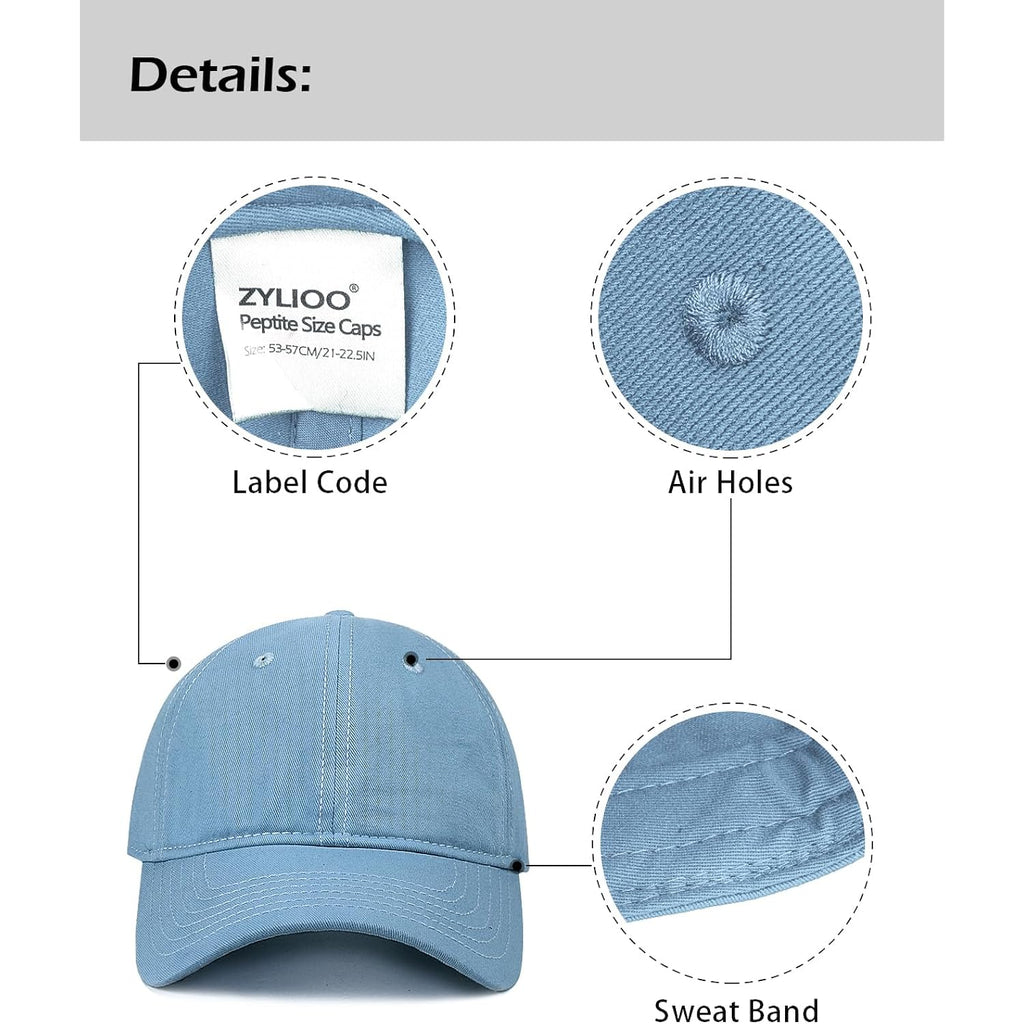 Zylioo Small Baseball Cap,Petite Size Ball Cap,Relaxed Little Sports Cap,Adjustable Fitted Golf Cap for Men Women