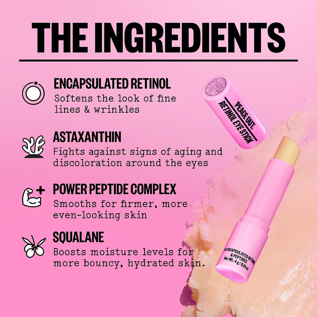 Peace Out Retinol Eye Stick, Under Eye Treatment For Hydration, Fine Lines & Wrinkles, With Encapsulated Retinol, Peptides & Squalane For Smoother Looking Under Eyes, 0.14 Oz