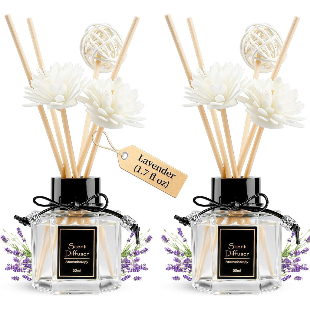 2Pcs Lavender Reed Diffuser Set 1.7 Fl Oz With 6 Scent Sticks, Calming Essential Oil Diffuser Sticks For Home, Relaxing Home Fragrance For Bedroom & Bathroom, Natural Non-Toxic Air Freshener