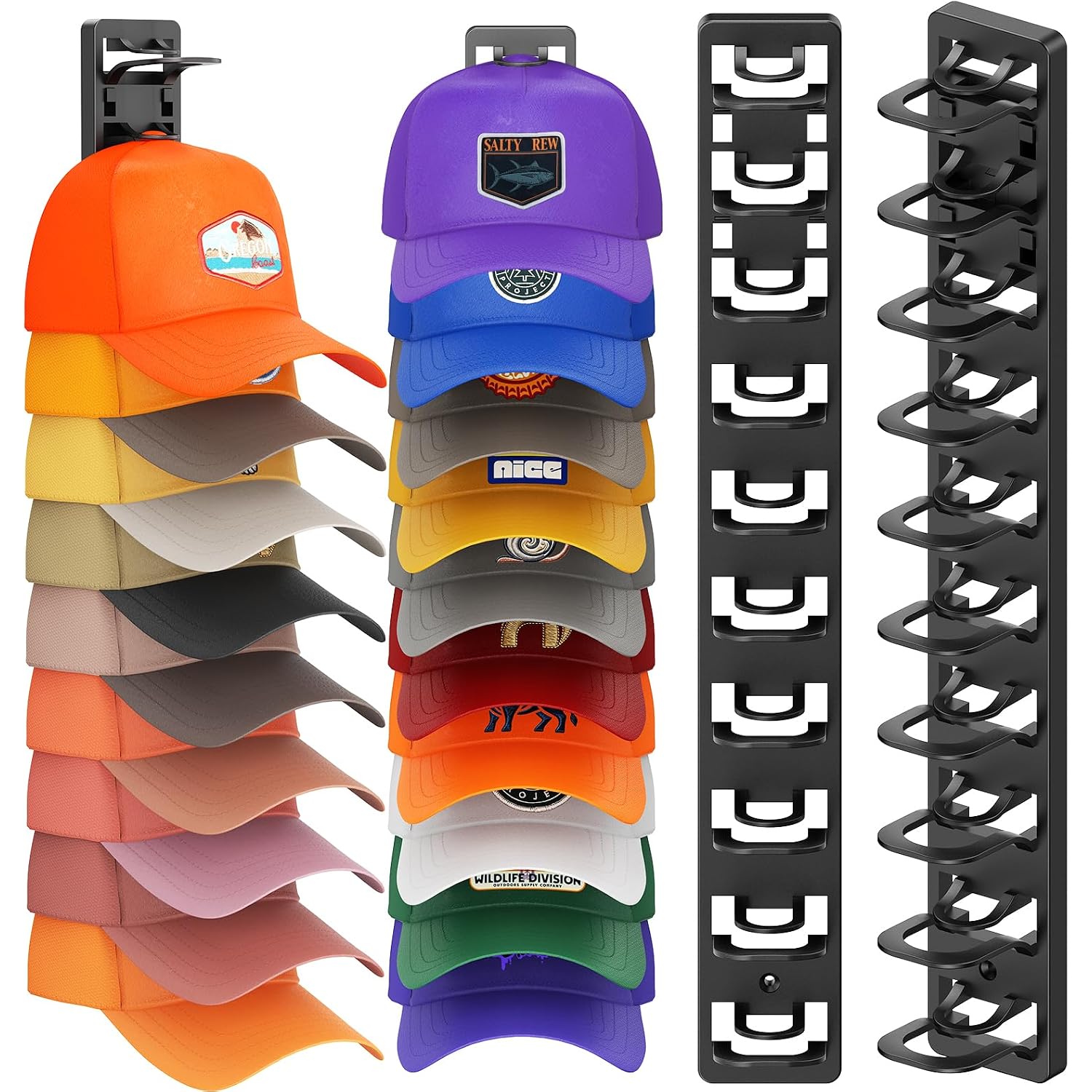 Hat Organizer For Baseball Caps 2 Pack, Hat Rack For Wall, Hat Storage, Hat Holder With Strong Adhesive And Screws (Black)