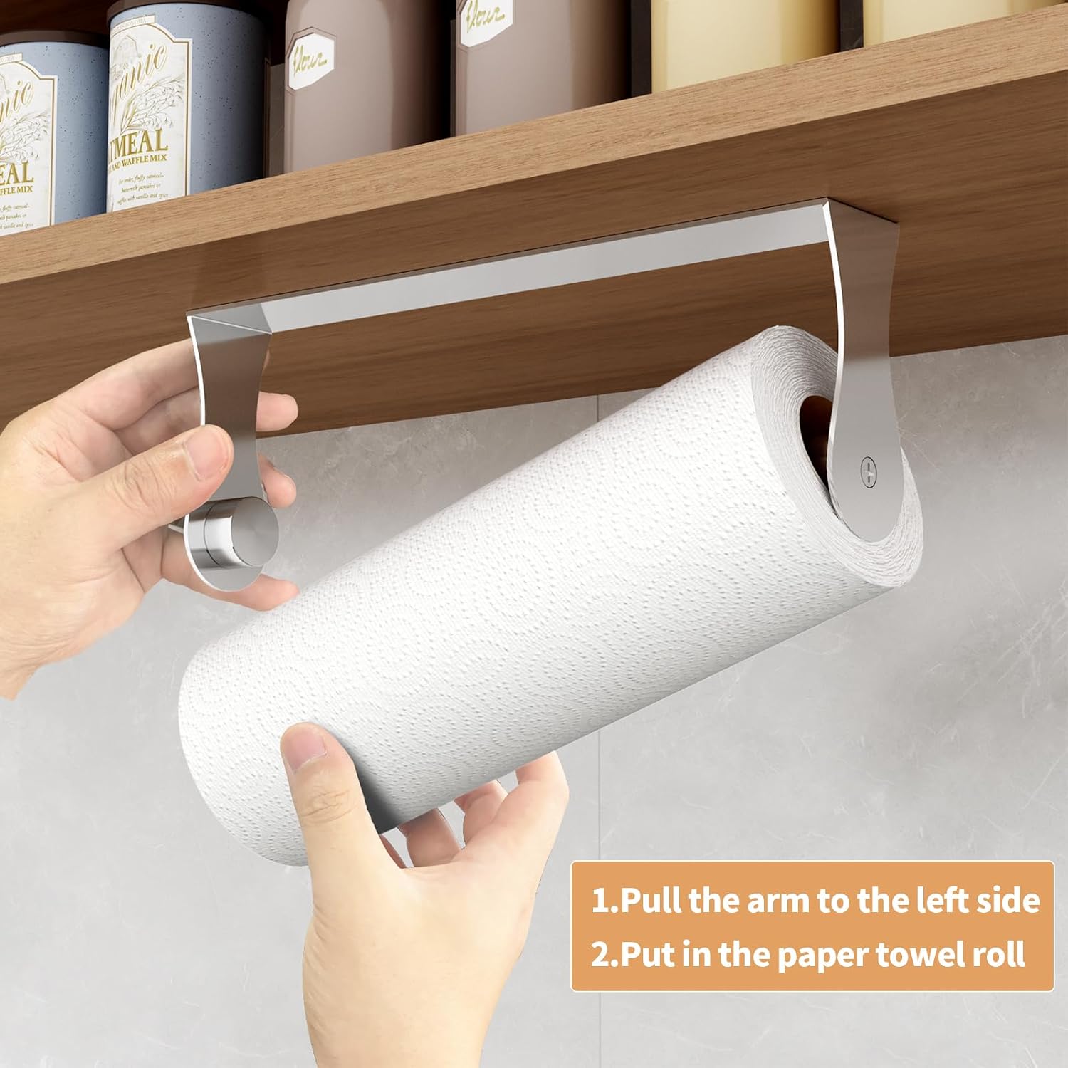 Paper Towel Holder Under Cabinet, Wall Mount Paper Towel Holder For Kitchen Bathroom, Stainless Steel, Adhesive Or Screws, Silver