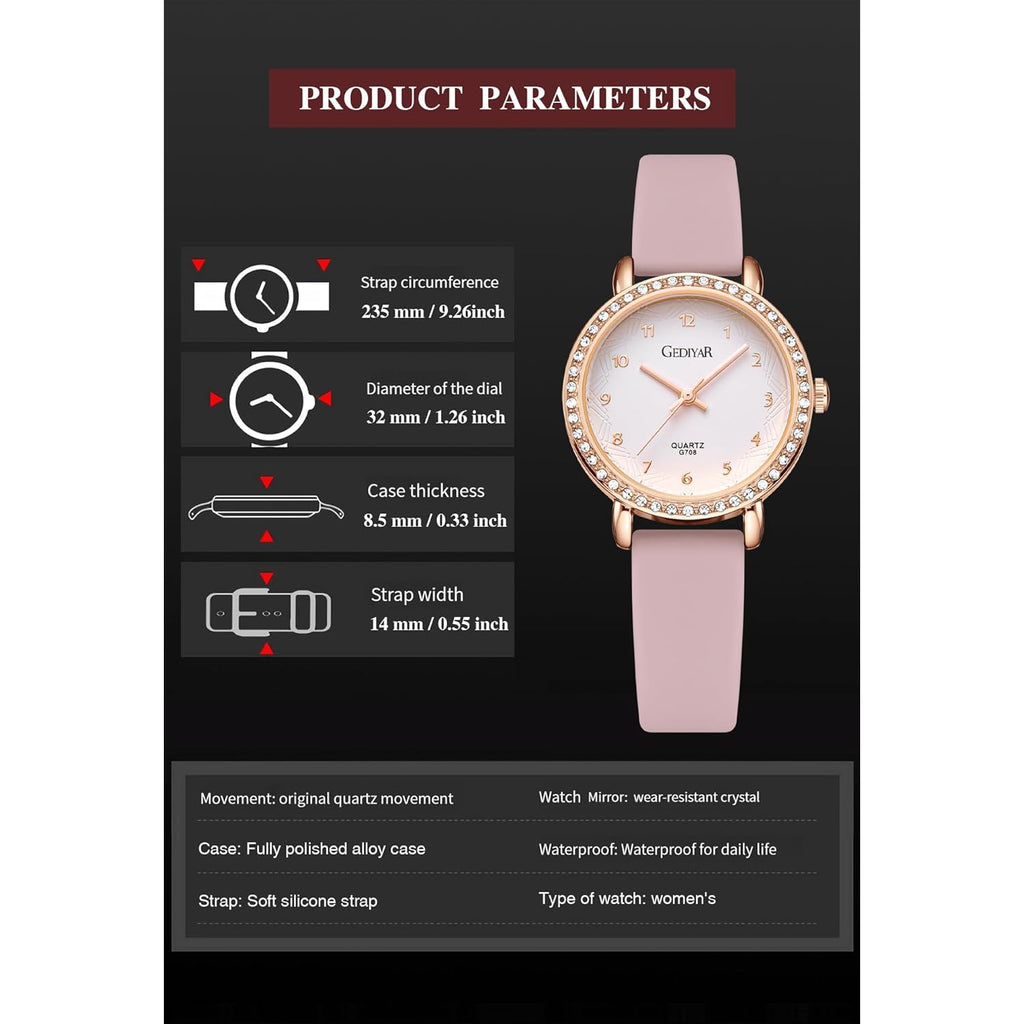 Women's Quartz Watch, Crystal Rhinestone Bezel, Waterproof Analog Display, Ladies Variety Colors Silicon Jelly Casual Dress Wristwatch for Nurse